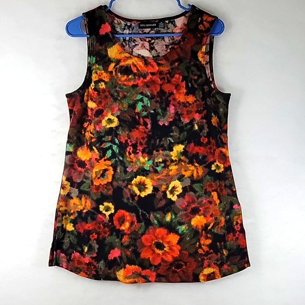NWOT Nina Leonard Floral Dolce Knit Sweater Tank Size M